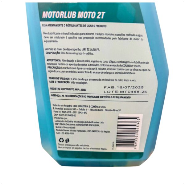 Lubrificante Motor Lub 2 Tempos 1 Litro - Óleo Moto Mineral - Imagem 8